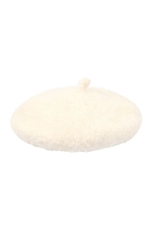 112322 Ivory Fuzzy Fleece Beret Hat