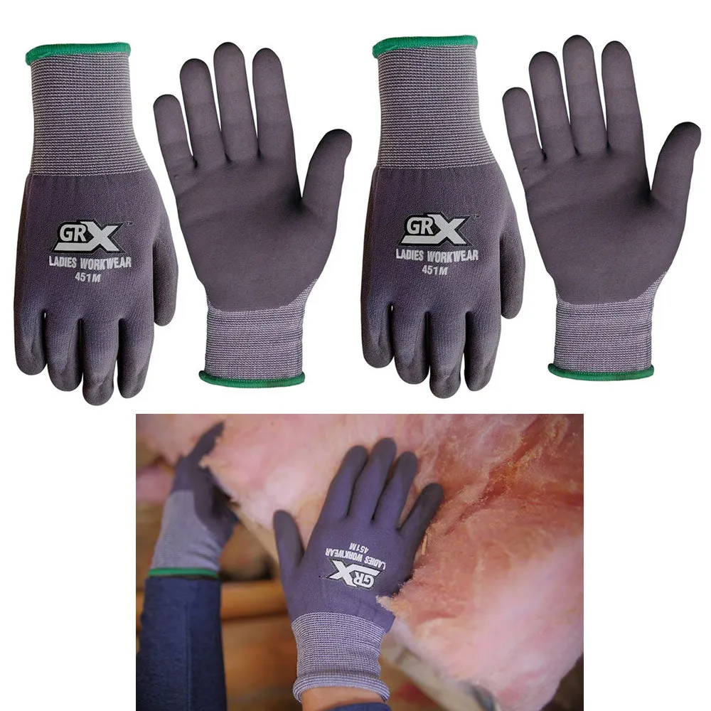 2 Pairs Ladies Breathable Work Gloves Microfiber Nitrile Safety Seamless Size M