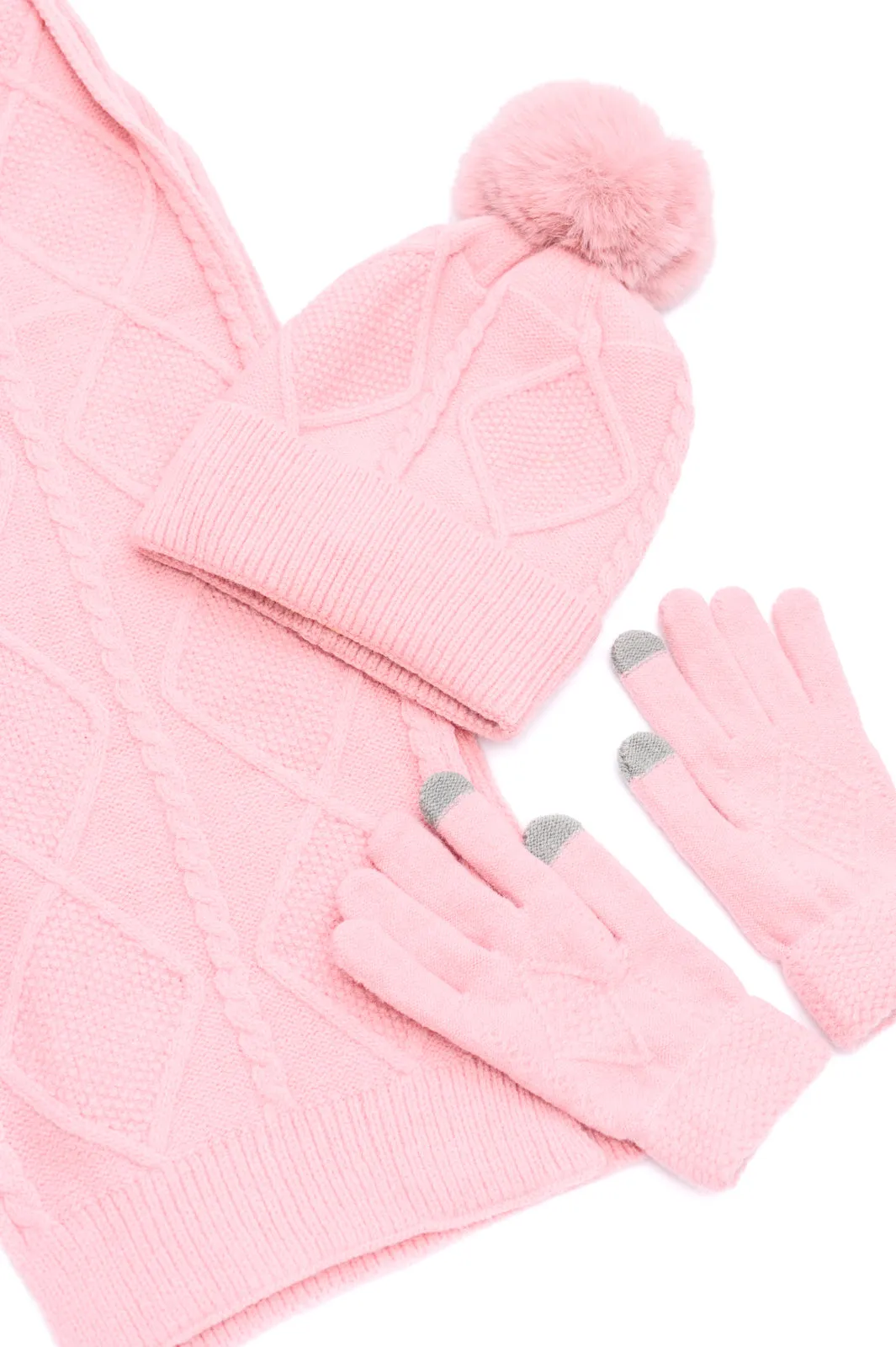 Beanie, Glove, and Scarf Set in Pink