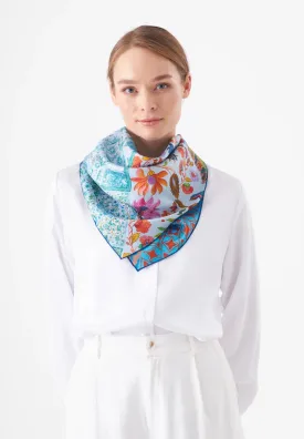 Codello Large Silk Scarf Blue Floral