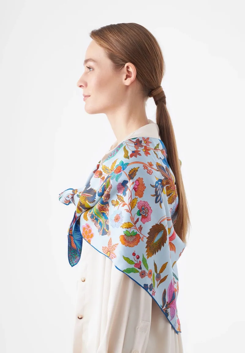Codello Large Silk Scarf Blue Floral
