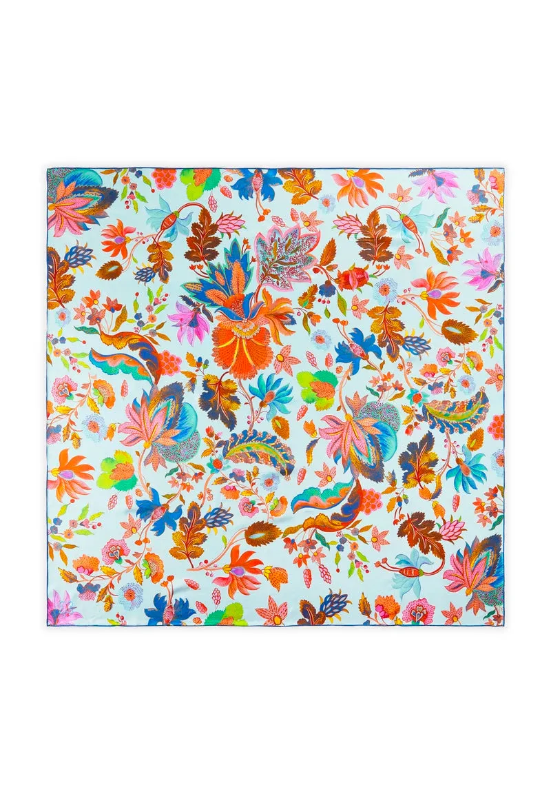 Codello Large Silk Scarf Blue Floral