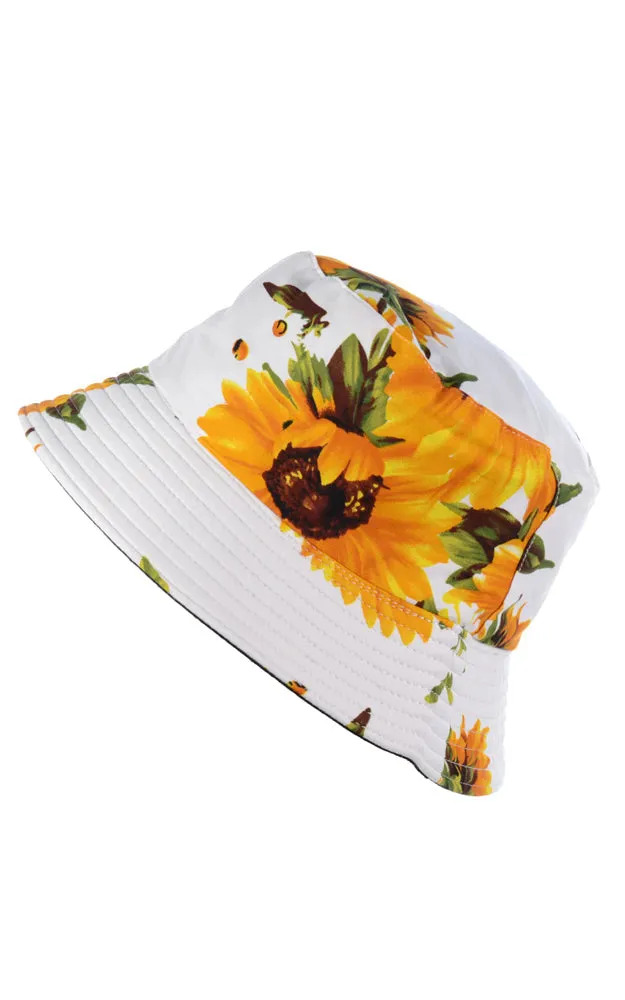 JH618 Sun Flower Print Reversible Print Cotton Bucket Hat