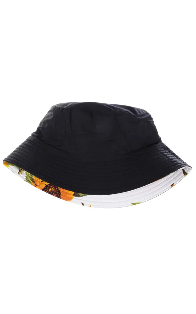 JH618 Sun Flower Print Reversible Print Cotton Bucket Hat
