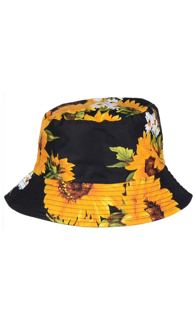 JH618 Sun Flower Print Reversible Print Cotton Bucket Hat