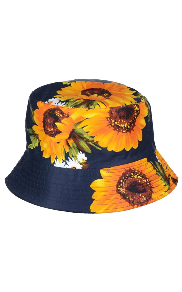 JH618 Sun Flower Print Reversible Print Cotton Bucket Hat