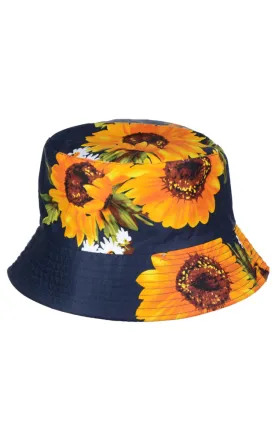 JH618 Sun Flower Print Reversible Print Cotton Bucket Hat