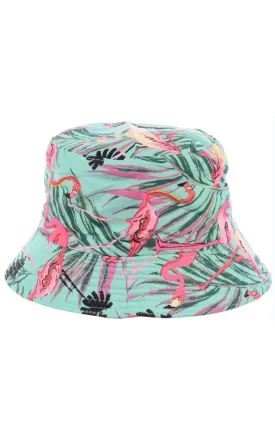 JH860 Reversible Wild Flamingo Print Cotton Bucket Hat