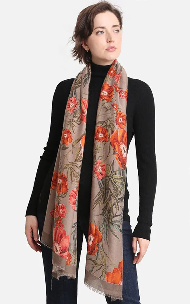 JS1403 Floral Print Oblong Scarf w/Color Edges