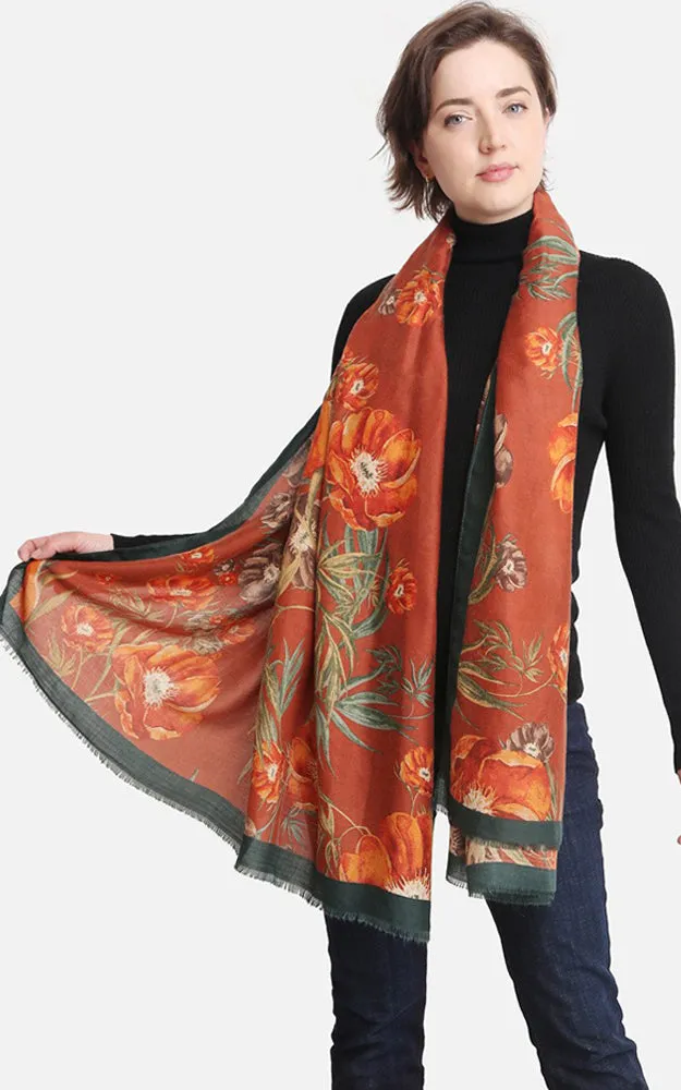 JS1403 Floral Print Oblong Scarf w/Color Edges