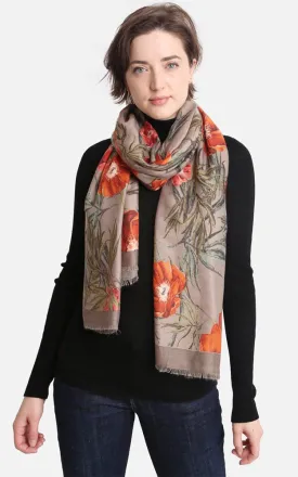 JS1403 Floral Print Oblong Scarf w/Color Edges