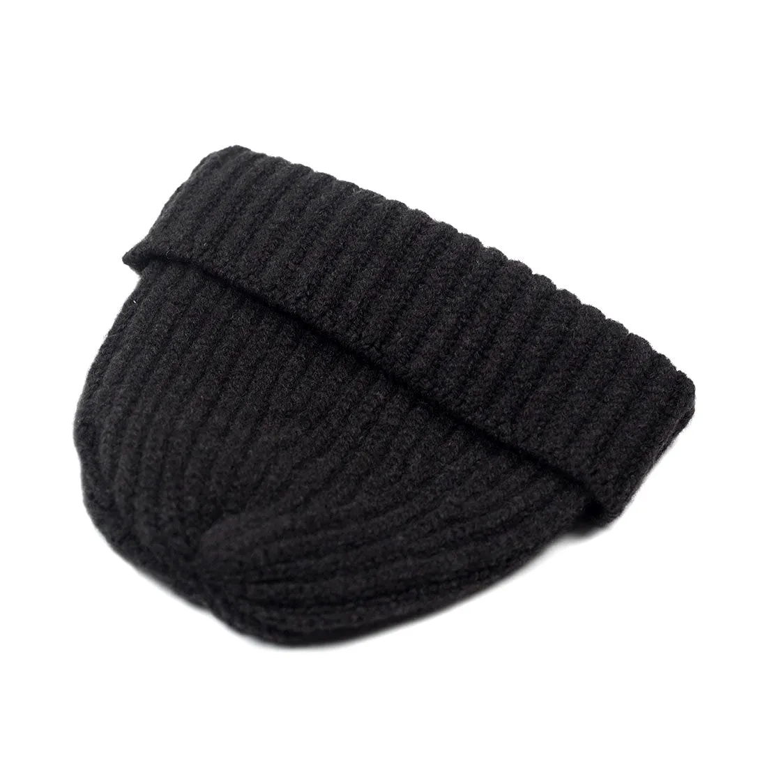 Nero black wool and cashmere ribbed fisherman hat