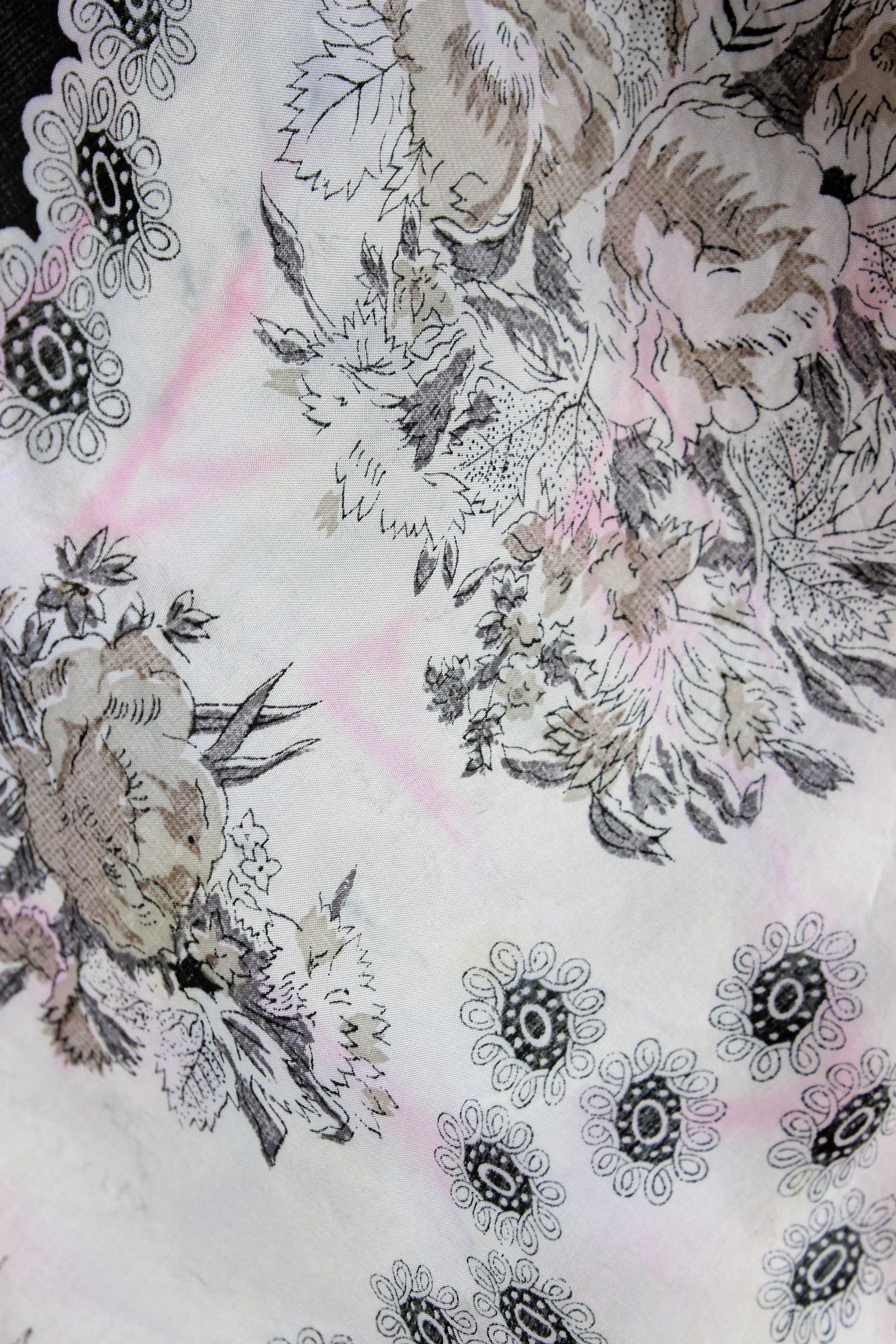 Vintage Black and White Floral Silk Scarf
